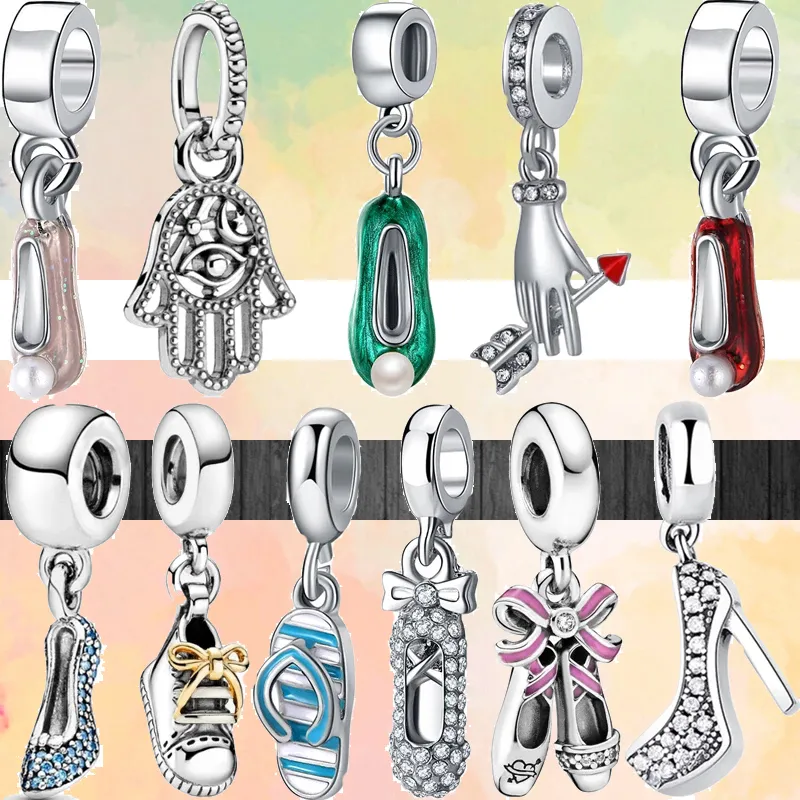 Fit pandora charms 925 браслет из бисера оригинальная коробка пляжные шлепанцы балетные танцевальные кроссовки высокие каблуки ручной европейский шарм ювелирные изделия