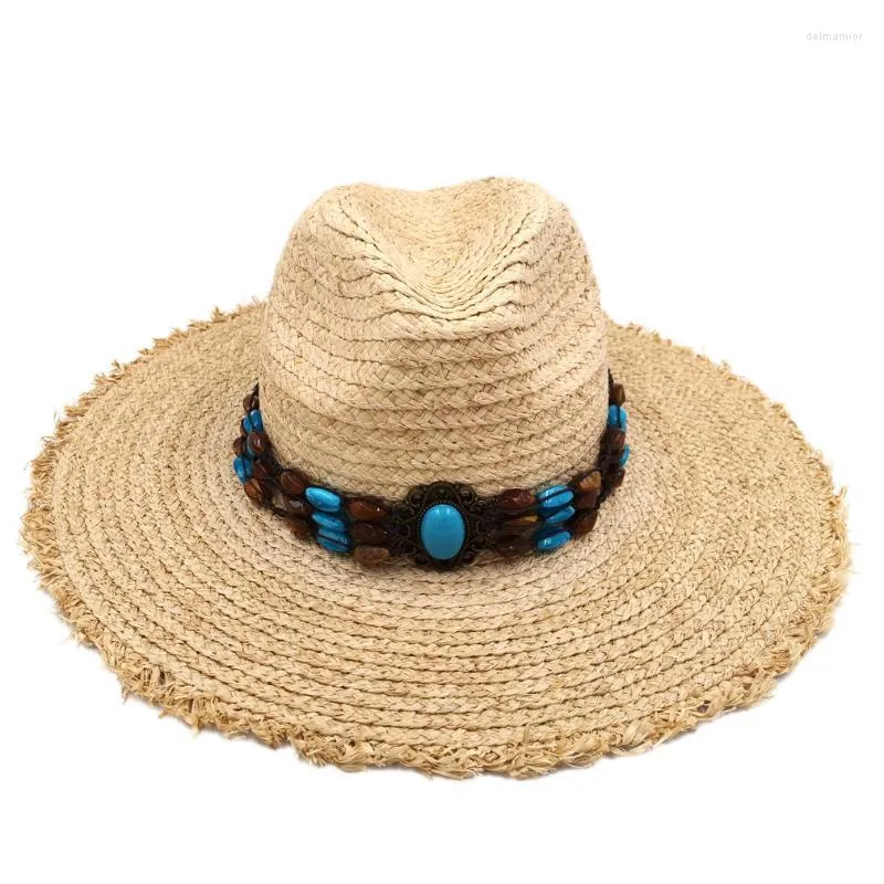 Mistdawn unisex Panama jazzliefhebber top hoed zomer strand feest outdoor street sunhat brede floppy brim chapeau raffia stro poten hoeden delm22