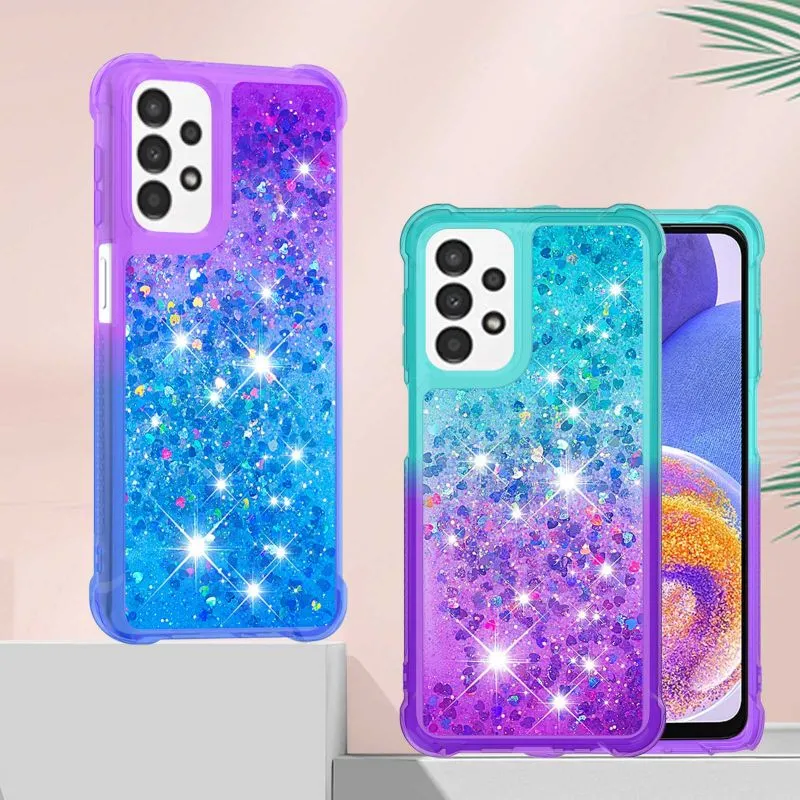 Bling Vloeiend Drijfzand Gevallen Vloeibare Gradiënt Glitter TPU Versterkte Hoeken Voor Samsung S22 Plus Ultra A03S A21S A02S A12 A32 A42 A52 A72 A22 A13 4G 5G A23 A33 A53 A73