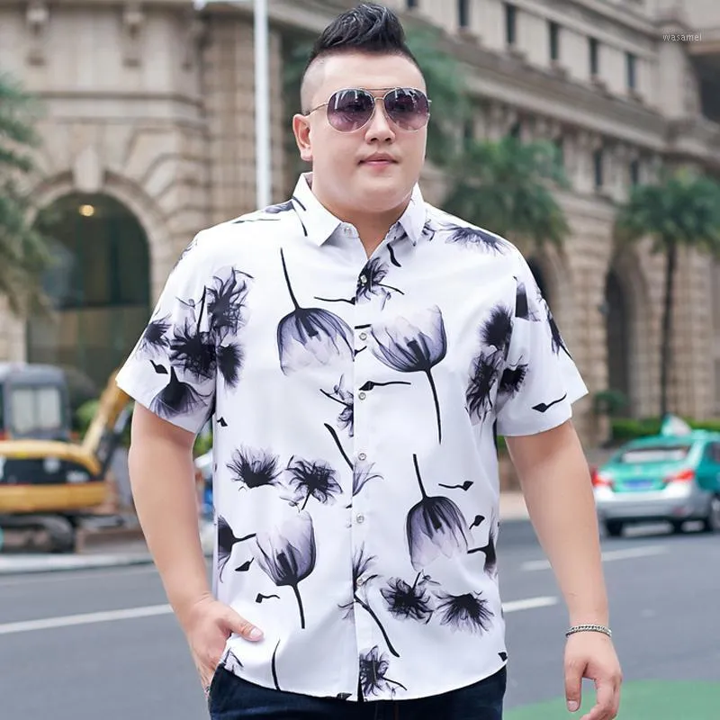 Übergroße Hemden Männer trendy und Blumen kurzärmelig Hemd Casual Button Up Bluse hochwertige Streetwear Camisa Maskulina Herren