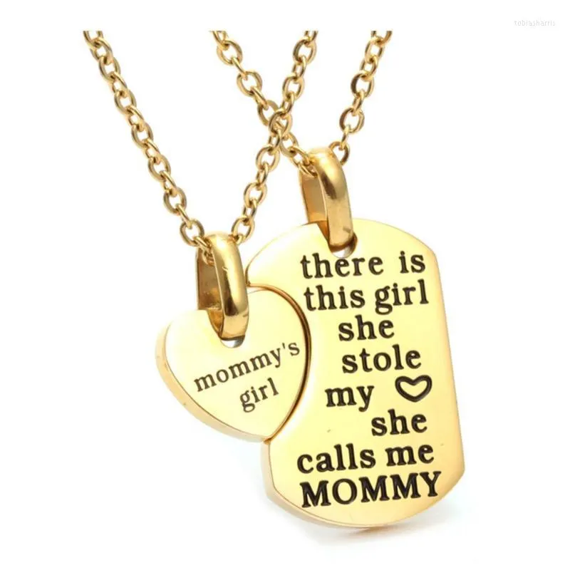 Hänge halsband hjärta ett par mamma tjej rostfritt stål smycken bokstäver stal min kärleksgåva till mamma dotter guld