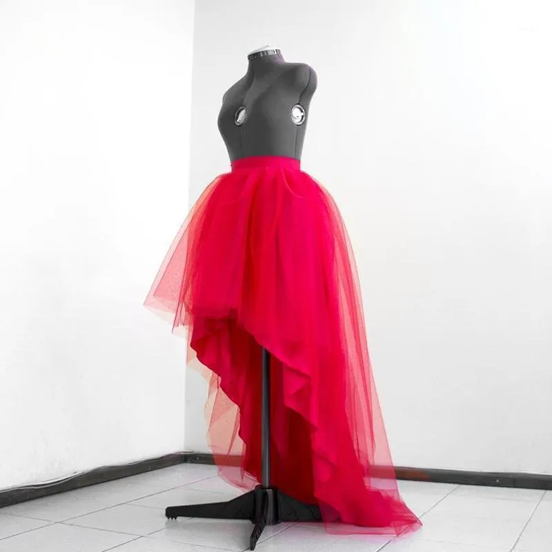 Jupes Haut Bas Tulle Jupe Robe De Bal Rouge Salut Tutu Mode De Mariage En Couches Asymétrique Pour La Fête De Bal Sur Mesure