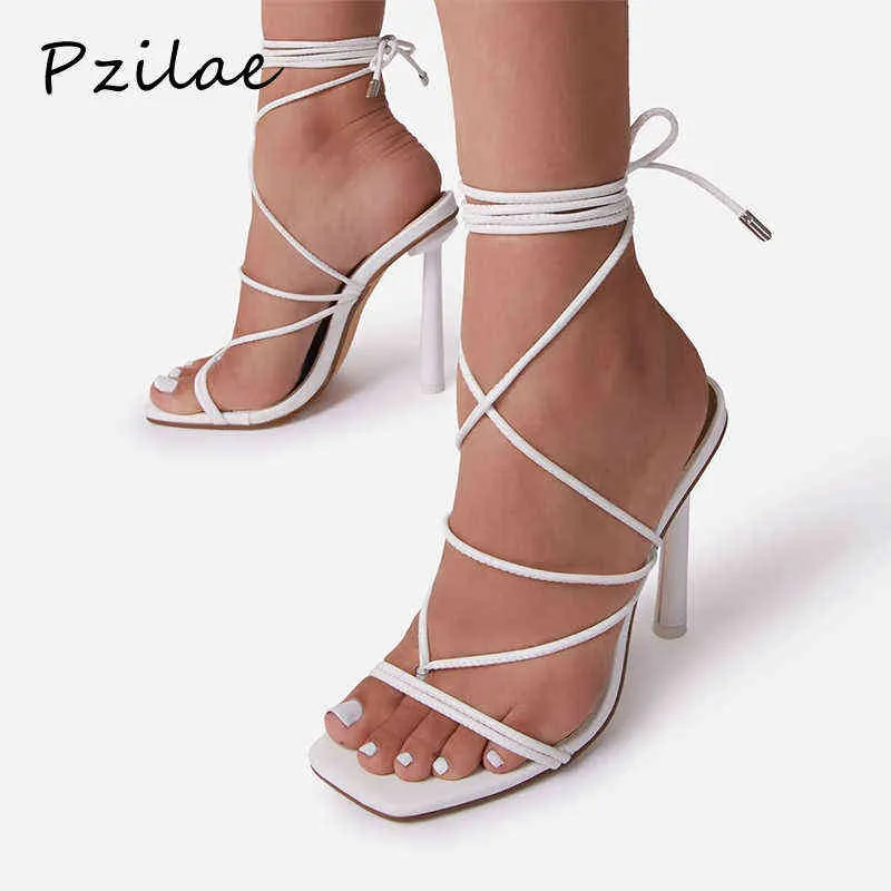 Sandals Pzilae New Women Summer Ankle Strappy Ladies High Heels Party Dress Shoes Female Fashion Narrow Band Sexy Woman 220704