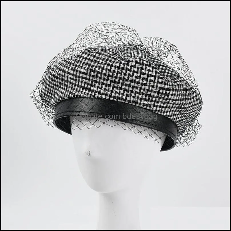 Beralar Moda Net İplik PU Model Tasarım Kontrol Çizelgesi Bere kapağı Kadınlar Günlük Ressam Şapkası Octagonal Boinas Para Mujer Pe Bdesybag Dhedf