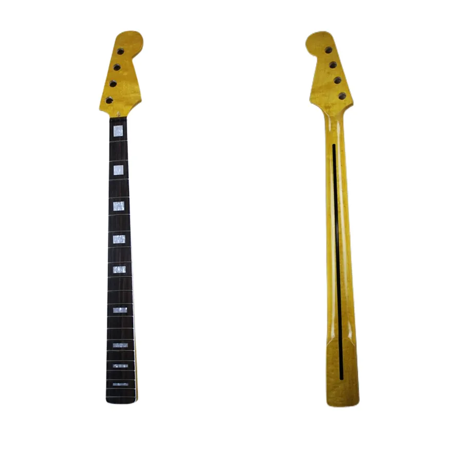 Yellow Headstock 4 Strings 20 Frets Electric Bass Guitar Neck with Rosewood Fingerboard,Maple Neck,Can be customized as request