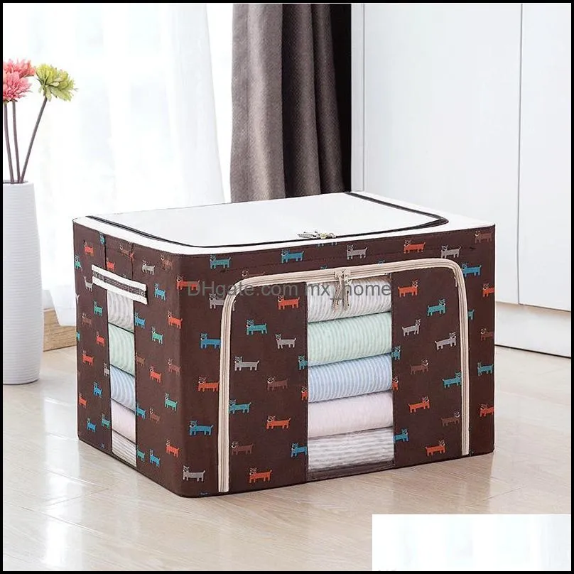 Oxford Storage Bag Large Capacity Quilt Clothes Case Visual Window Steel Frame Inside Foldable Two Side Door Opening Easy Taking