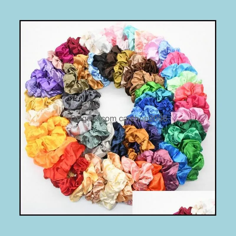Women Silk Scrunchie Elastic Handmade Multicolor Hair Band Ponytail Holder Headband Accessories 42 colors