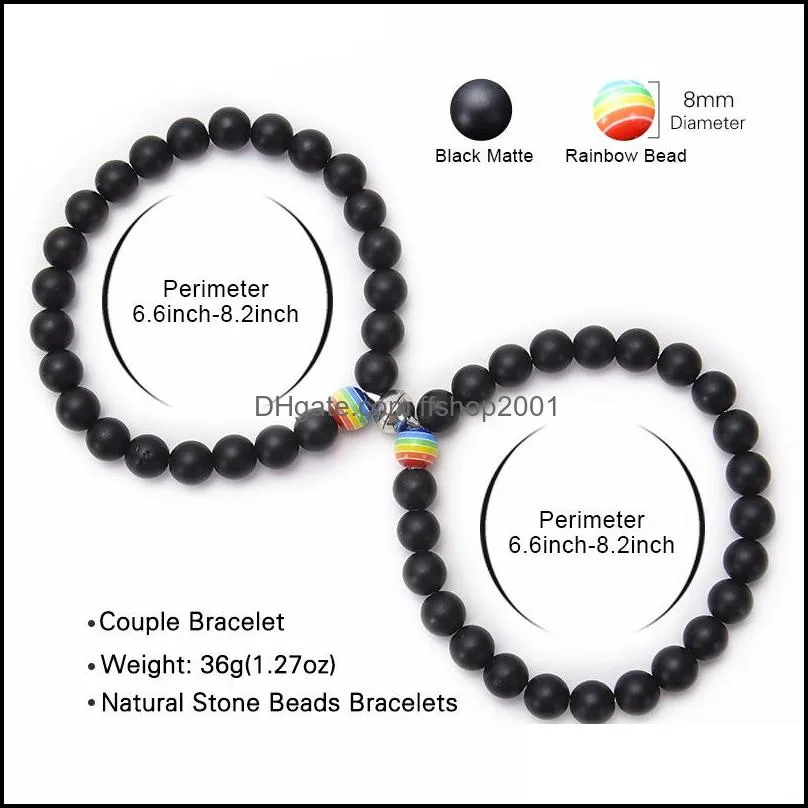 rainbow bead bracelet pride couple lover white howlite black matte magnet bracelets natural stone lgbt relationship jewelry