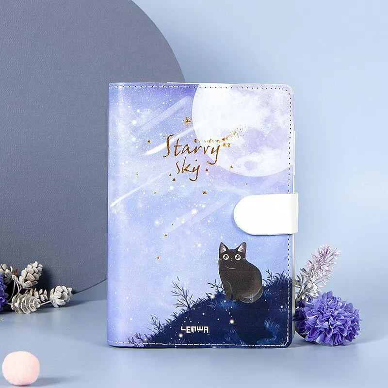 Wholesale Notepads Korea Kawaii Cute Starry Cat A6/A5 PU Leather Binder