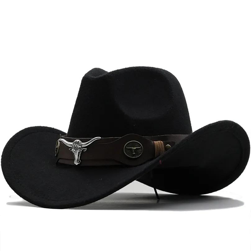 Wome Uomo Nero Lana Chapeu Cappello da cowboy occidentale Gentleman Jazz Sombrero Hombre Cap Papà Cappelli da cowgirl Taglia 5658cm 220813