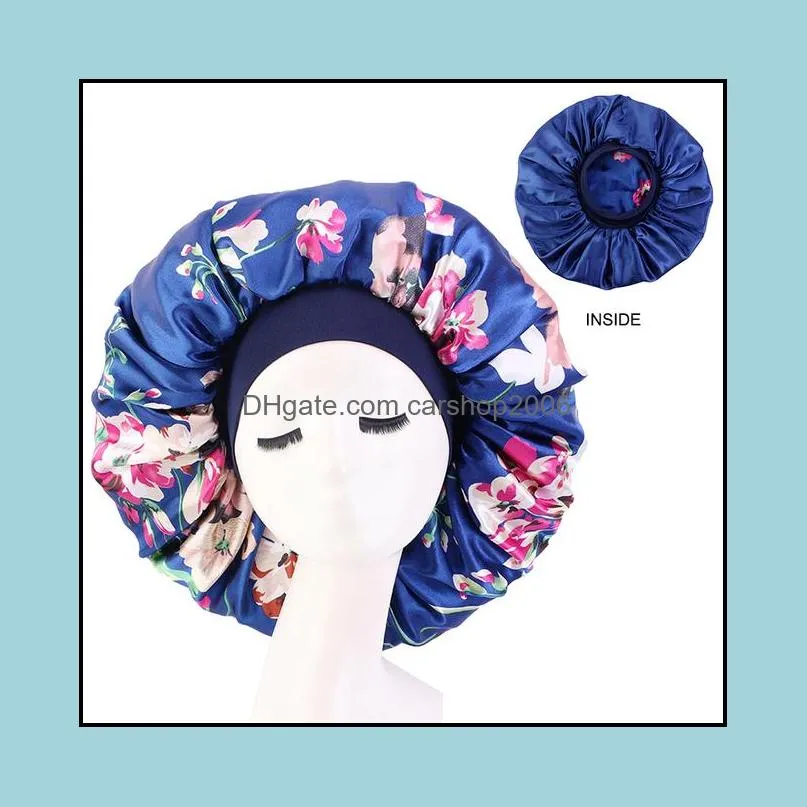 hair styling caps lady extra large sleep cap with elastic band women casual satin bonnet sleeping layer smooth hair care accessories