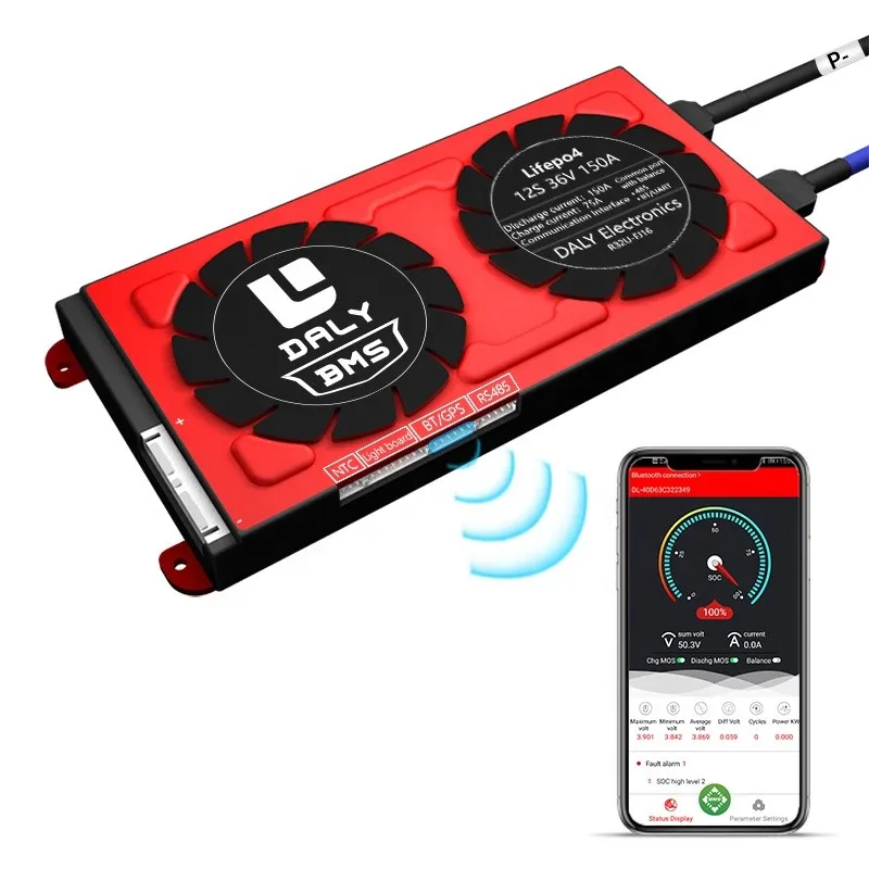 Daly fabrique des protecteurs 12S 36V, connexion avec téléphone portable intelligent lifepo4 bms 30A-500A, port commun avec UART/Bluetooth