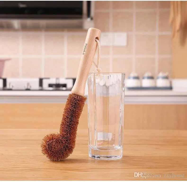 Natural Pot Brush Beech Wooden Handle Pan Dish Cleaning Brush Nonstick Pan Cleaner Cup Brush Kitchen Accessories