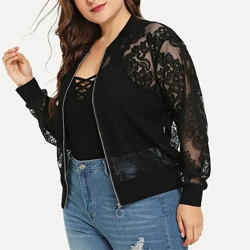 Grande taille vestes femmes solide dentelle lâche châle Cardigan haut couvrir à manches longues Blouse Blusas Mujer De Moda 220808