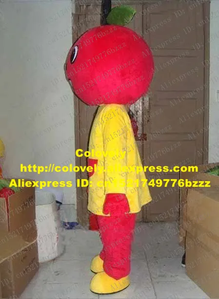 Mascote boneca traje bonito maçã vermelho mascote traje mascotte lea cereza tomate pomodoro com vermelho redondo cabeça amarela vestido adulto no.2802 f