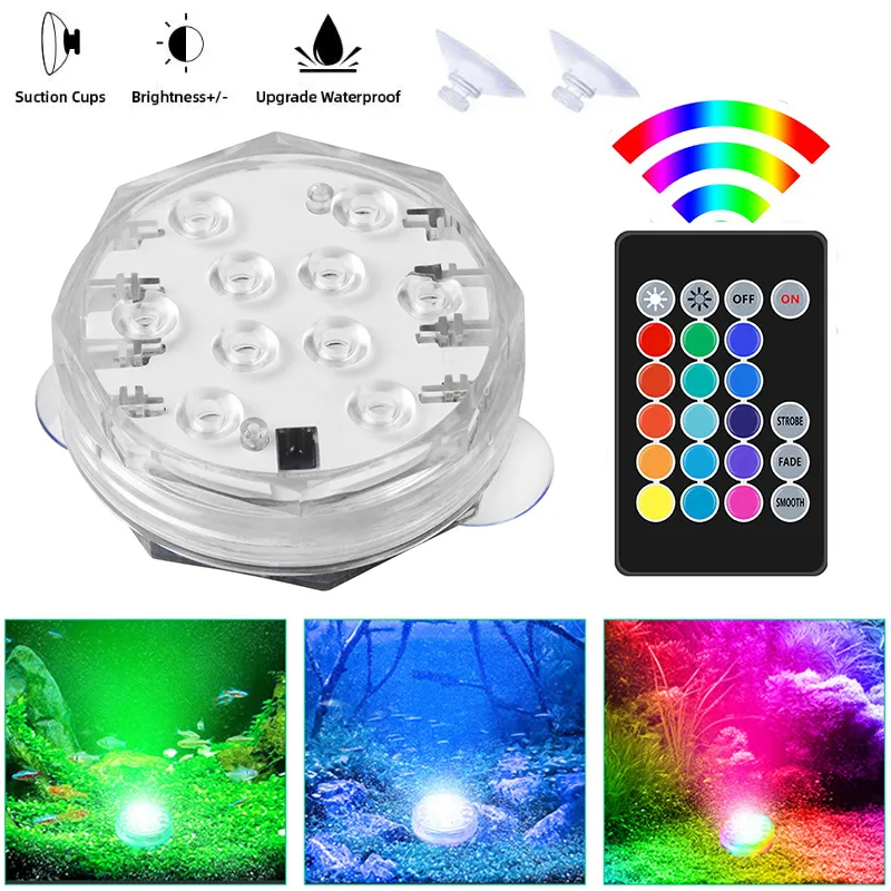 Luce di candela sommergibile 10 LED Telecomando Base per vaso floreale RGB Luci a led impermeabili per la decorazione della festa di compleanno di nozze