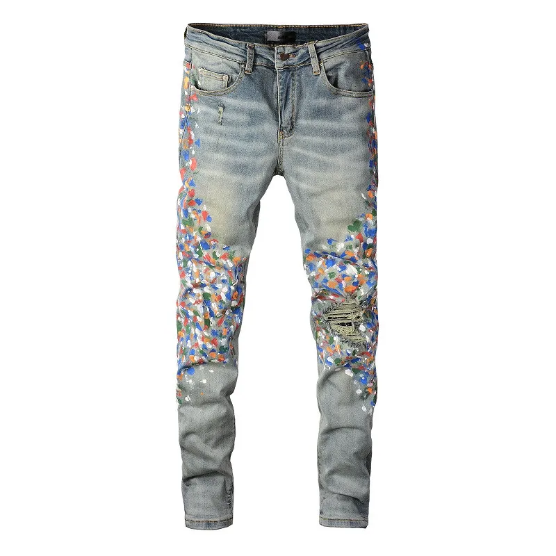 Vaqueros Elasticos Hombre Paint Splatter, NUEVO