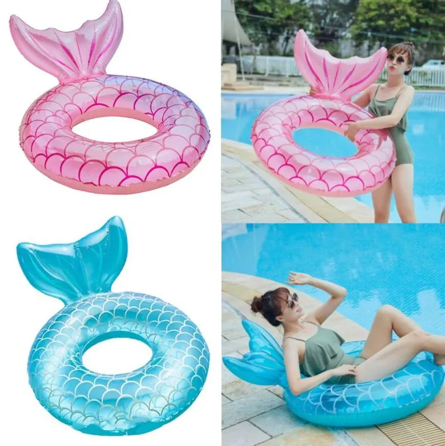 Bleu rose sirène dossier gonflable anneau de natation adulte enfants natation anneaux flottants piscine flottante plage fête jouet