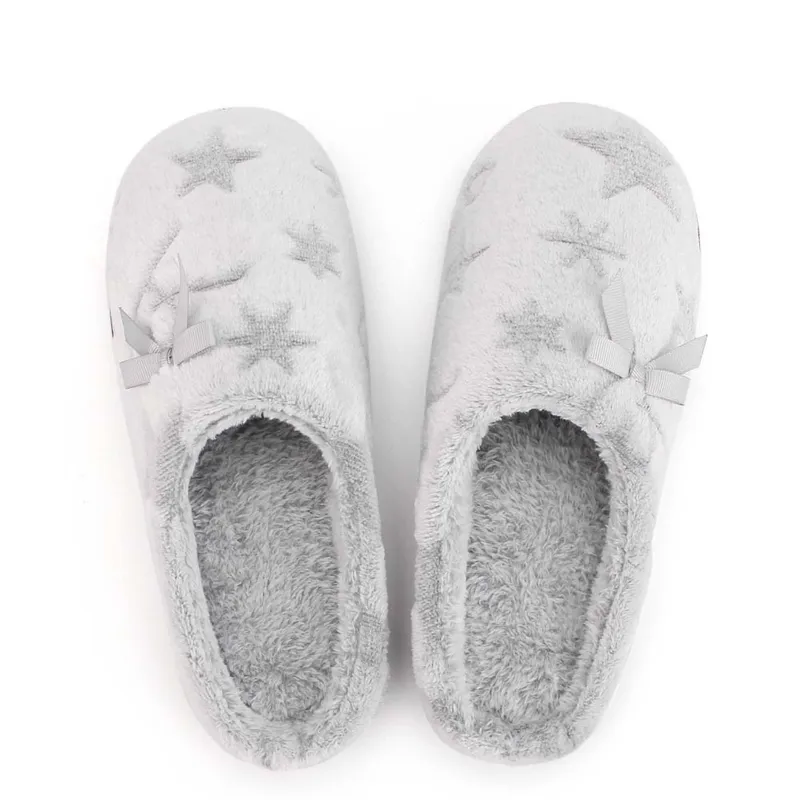 WFL Women Shoes Cozy Flannel with Star Pattern and AntiSlip Soles Winter House Warm Memory Foam Furry Soft Slippers Y200424