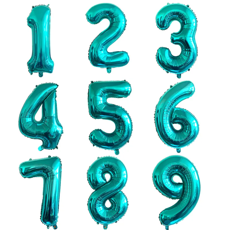 32 pulgadas de color turquesa número globos 0-9 Globo de aire digital Feliz cumpleaños Decoraciones de fiesta Niños Candy Azul Grandes bolas de helio