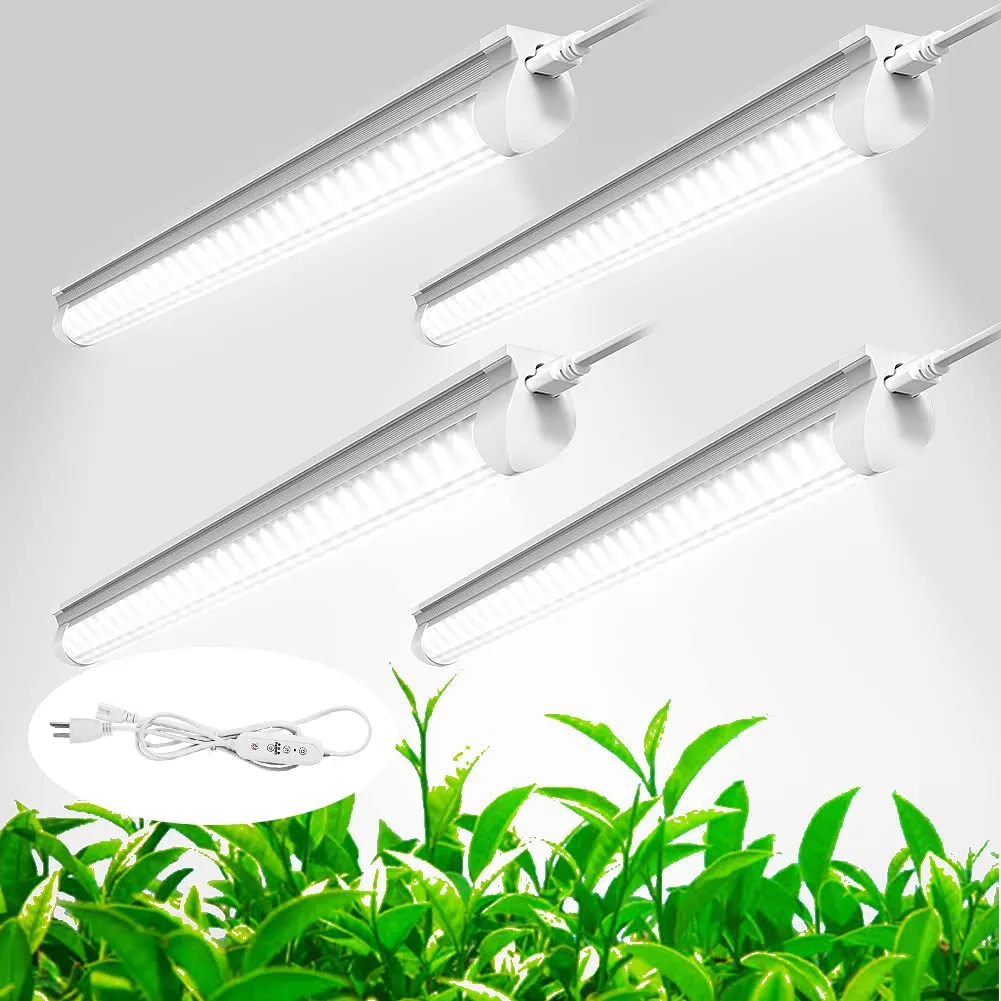 JESLED T8 4FT LED Tube Grow Light 6000K 40W Cold White Full Spectrum Transparent Cover 4 Packs