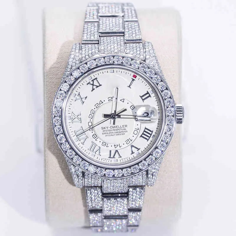 Luksusowy zegarek dla mężczyzn mechanicznych ES Najwyższa jakość lodowa Out VVS Diamond Stali Stal Dial Moissanite Szwajcarska marka Geneva WristWatches