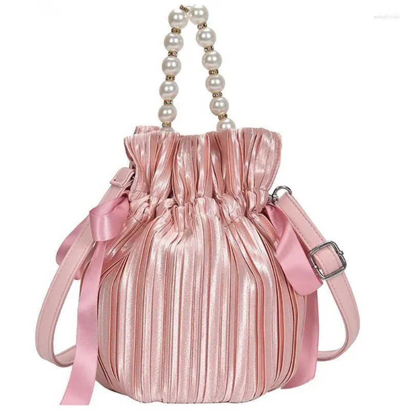 이브닝 가방 여성 Peal 체인 버킷 핸드백 여성 브랜드 Flods Crossbody Ribbon Bow Shoulder Bag Bow Bashing Bagper