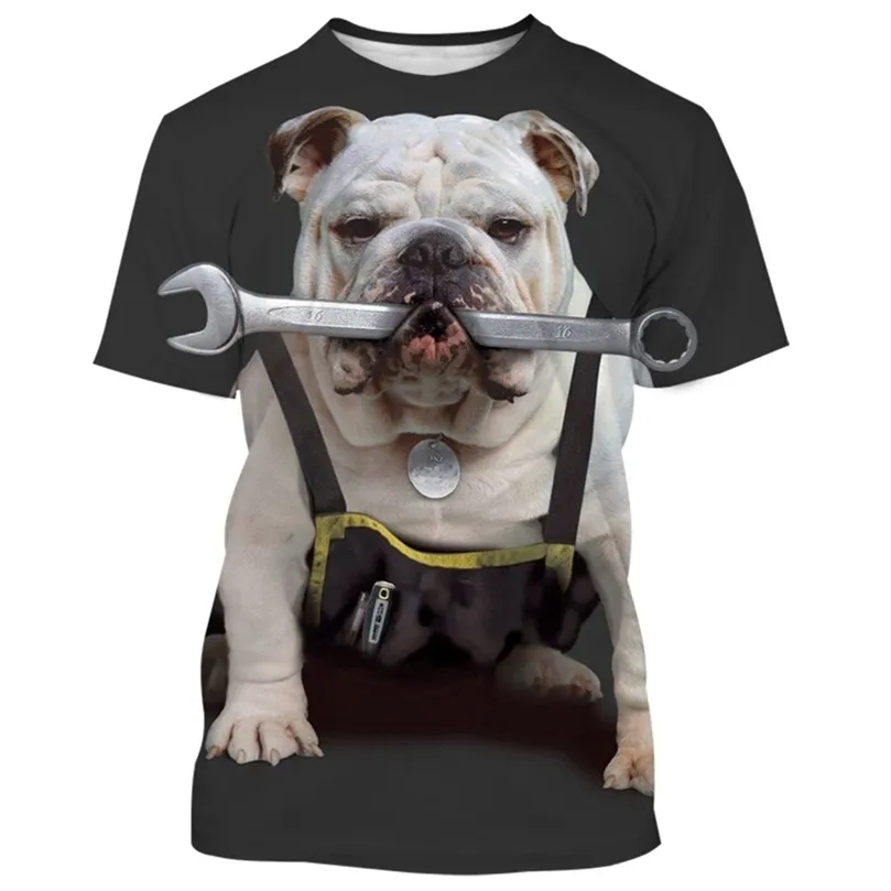 Tier Französisch Bulldog 3D Drucken T-shirts Männer Frauen Sommer Mode Casual ONeck Kurzarm Harajuku Streetwear Übergroßen Tops 220607