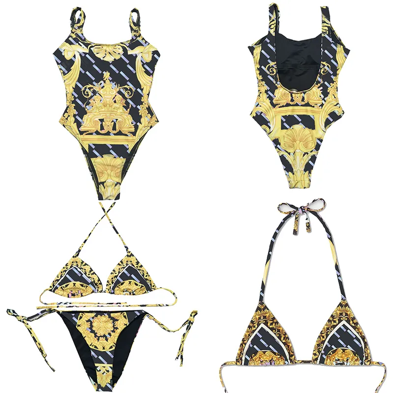 Sexig snörning uppdelad badkläder dubbel bokstäver palats mönster baddräkt samla strappy bikini set hängande nack simning slitage 2 bit set