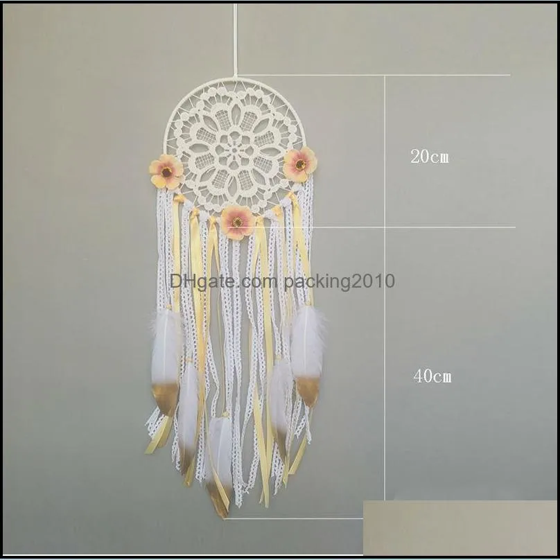 boho dream catchers handmade white gold feather dreamcaters with flowers for wall hanging decoration wedding decoration craft home