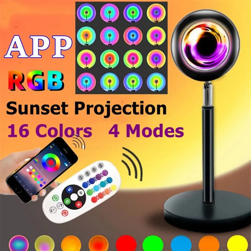 Smart Bluetooth Sunset Projection Lamp Sunset Projector Night Light APP  Remote Led Lights for Room Decoration Photography Gifts