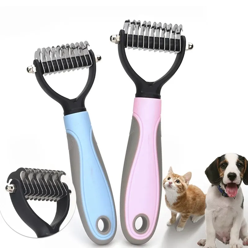 1pcs Pet Pet Çift Taraflı Epilasyon Fırçası Kedi Evrensel Düğüm Taraklar Kürk Kırpma Köpek Bakım Aracı Deshedding Pet Malzemeleri