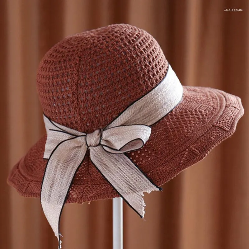 Breda brimhattar 2022 Fashion Sun For Women Girls Floppy Straw Hat Summer Böhmen Beach Cap Ribbon Chapeau Femme Elob22