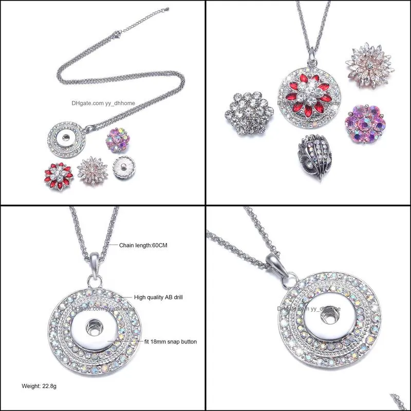 noosa snap button jewelry crytal filled pendant snap necklace with link chain fit 18mm snap necklace jewelry women