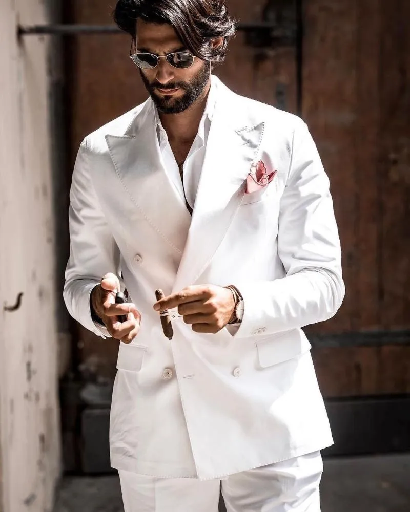 White Double Breasted Suit 2-Piece