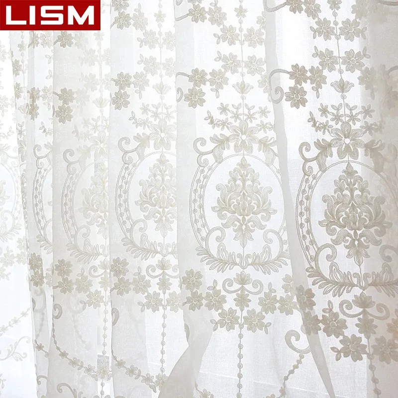 LISM European Sheer Curtain Window Tulle Curtain for Living Room Bedroom Kitchen Voile Embroidered Curtain Drapes Custom 220525