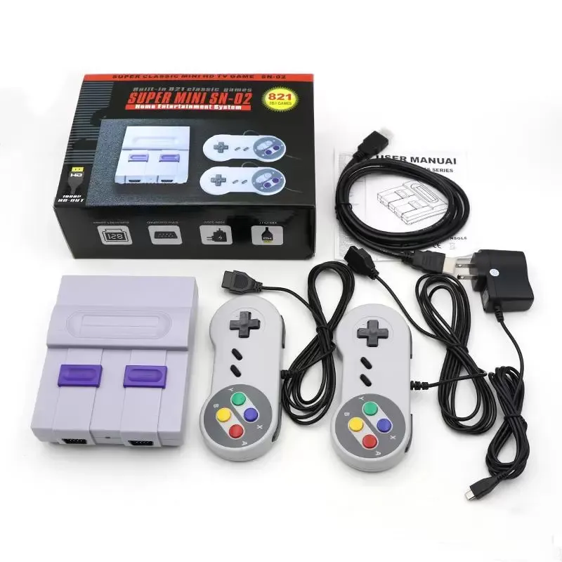 HDTV 1080P 아웃 HD TV 821 게임 슈퍼 미니 SN-02 SFC NES 게임을위한 비디오 핸드 헬드 게임 NOSTALGIC CONSOLES 어린이 가족 게임 머신