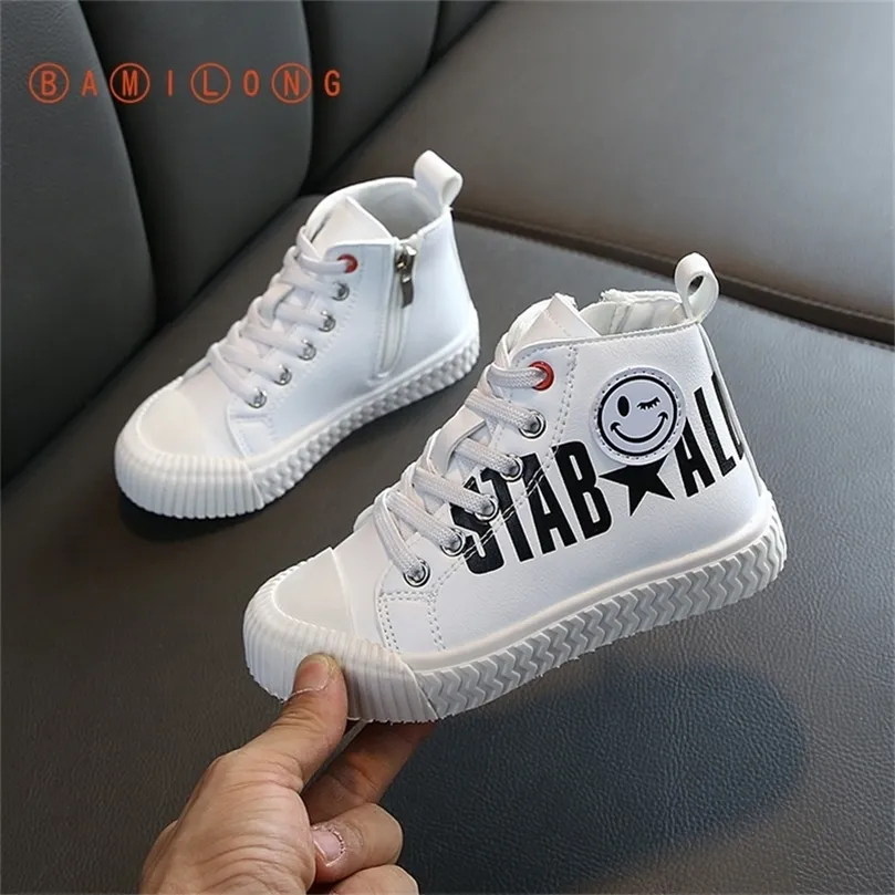 Bamilong Children Shoes Kids Sneakers Fashion Spring Boys High Top Pu Leather Girls Sneakers Ankle Boots Casual Shoes LJ201202