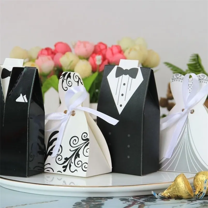 100pcs mariée et marié faveur de mariage et cadeaux sac boîte de bonbons bricolage avec ruban décoration de mariage souvenirs fournitures de fête sacs 220420