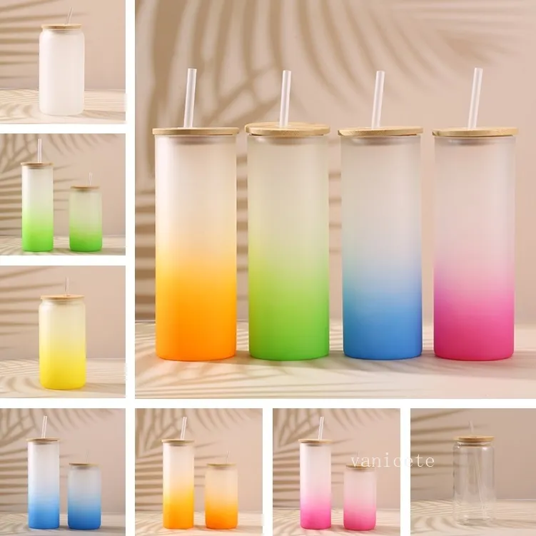 Sublimazione del calore Bicchieri stampa gradiente di colore fondo in vetro rivestimento sublimazione termica bicchieri d'acqua smerigliati tazza di paglia dritta ZC1187