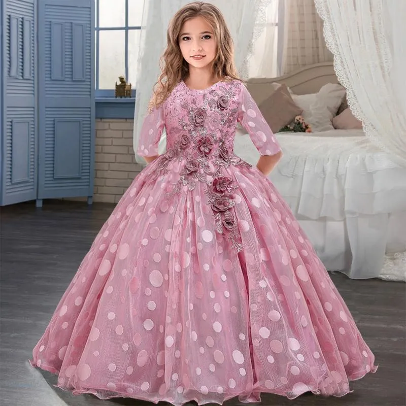 Girl's Dresses 2022 Summer Long Sleeve Flower Girl Dress Elegant Kids For Girls Party And Wedding Bridesmaid Princess 10 12 Years