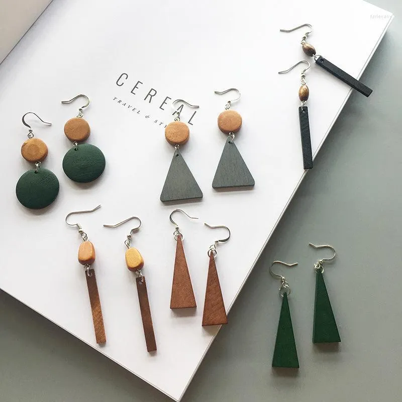 Bengelen kroonluchter stijl zilveren kleur oorbellen klassieke ster Long Black Wood Earring Fashion Women Juwelhoek Farl22