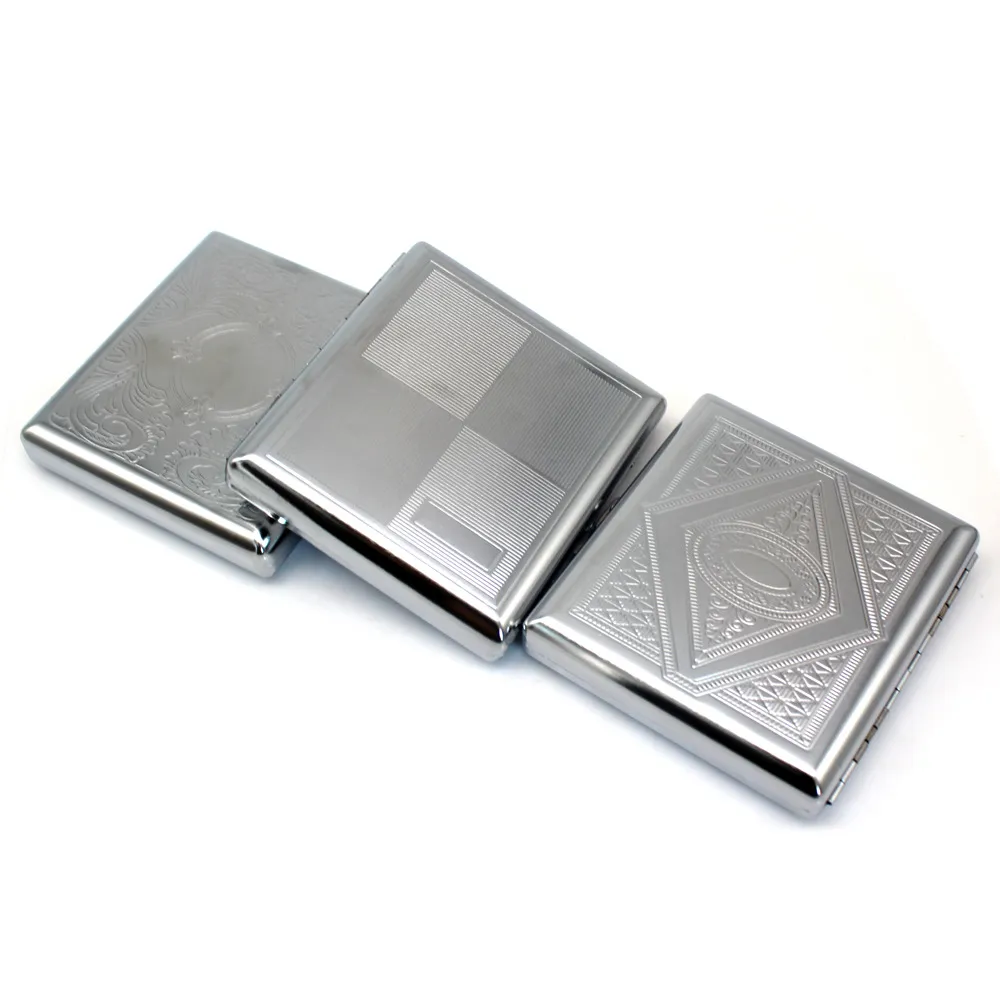 Scatola per portasigarette pressata in metallo portatile in rilievo in acciaio inossidabile da 20 pezzi