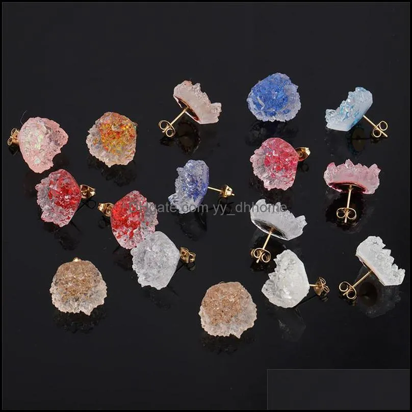 irregular crystal cluster flower resin mold crystal colorful resin druzy stud earring jewelry making for women girls valentine`s day