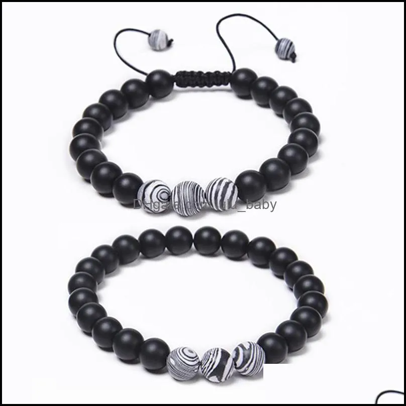 friendshhip 8mm retro matte malachite strand black stone braided chakra beaded bracelet set for women men yoga buddha energy lulubaby