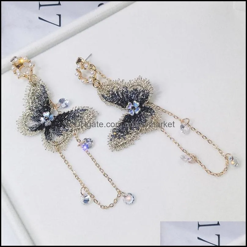 Dangle & Chandelier Korean Fairy Butterfly Long Earrings For Women Girl Ear Adornment Alloy Circle Rhinestone Tassel Handmade Jewelry