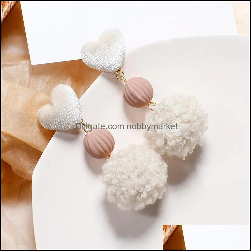 Winter Geometric PomPom Earrings Lovely Beige Fur Ball Drop Hanging For Women Pendientes Brincos Gift Dangle & Chandelier