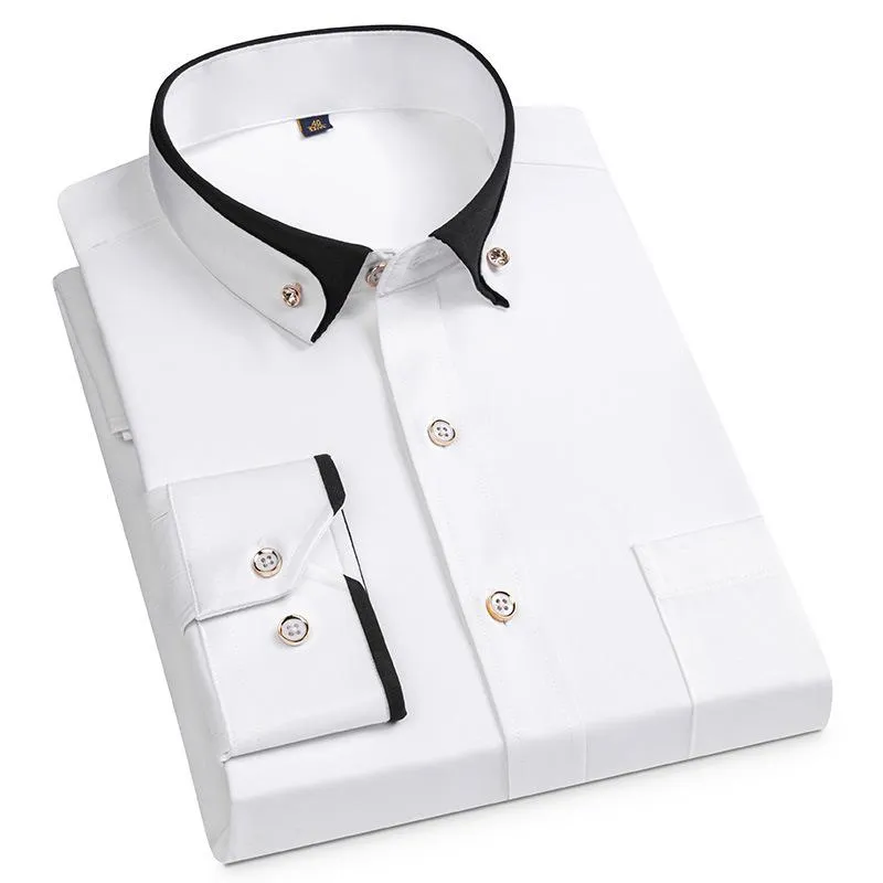 Casual shirts voor heren man shirt witte boor buckle elastische anti-rimpel sociale mannen lange mouw zakelijke slanke fit menmen's