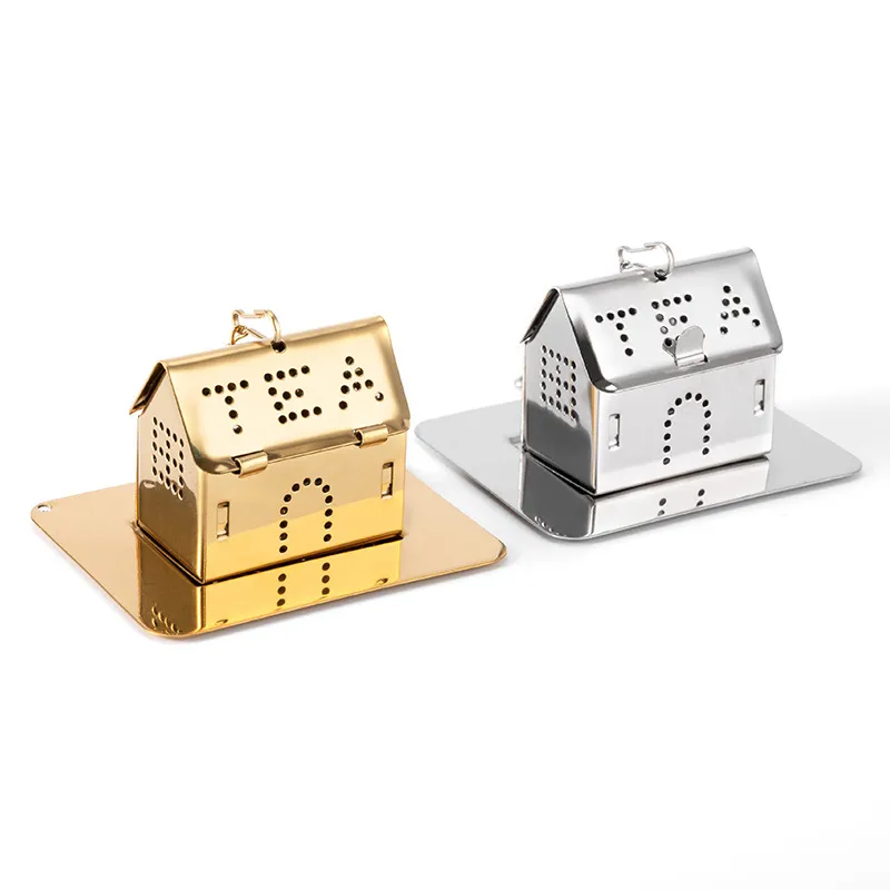 Rostfritt stål Tea Infuser med droppbricka Verktyg Mini House Form Loose Leaf Tea Filter Herbal Teer Teaware XBJK2203