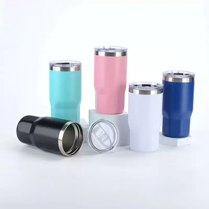 4 op 1 16 oz koffiekopjes tumbler roestvrij staal slanke koude bierfles kan koelere houder dubbele muur vacuüm geïsoleerde drank mok blikken flessen met twee deksel fy5207